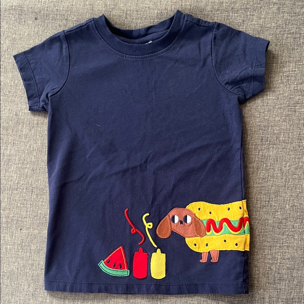 Hannah Andersson Kids Navy Blue Shirt with Hot Dog Design. Size 5 (110cm)